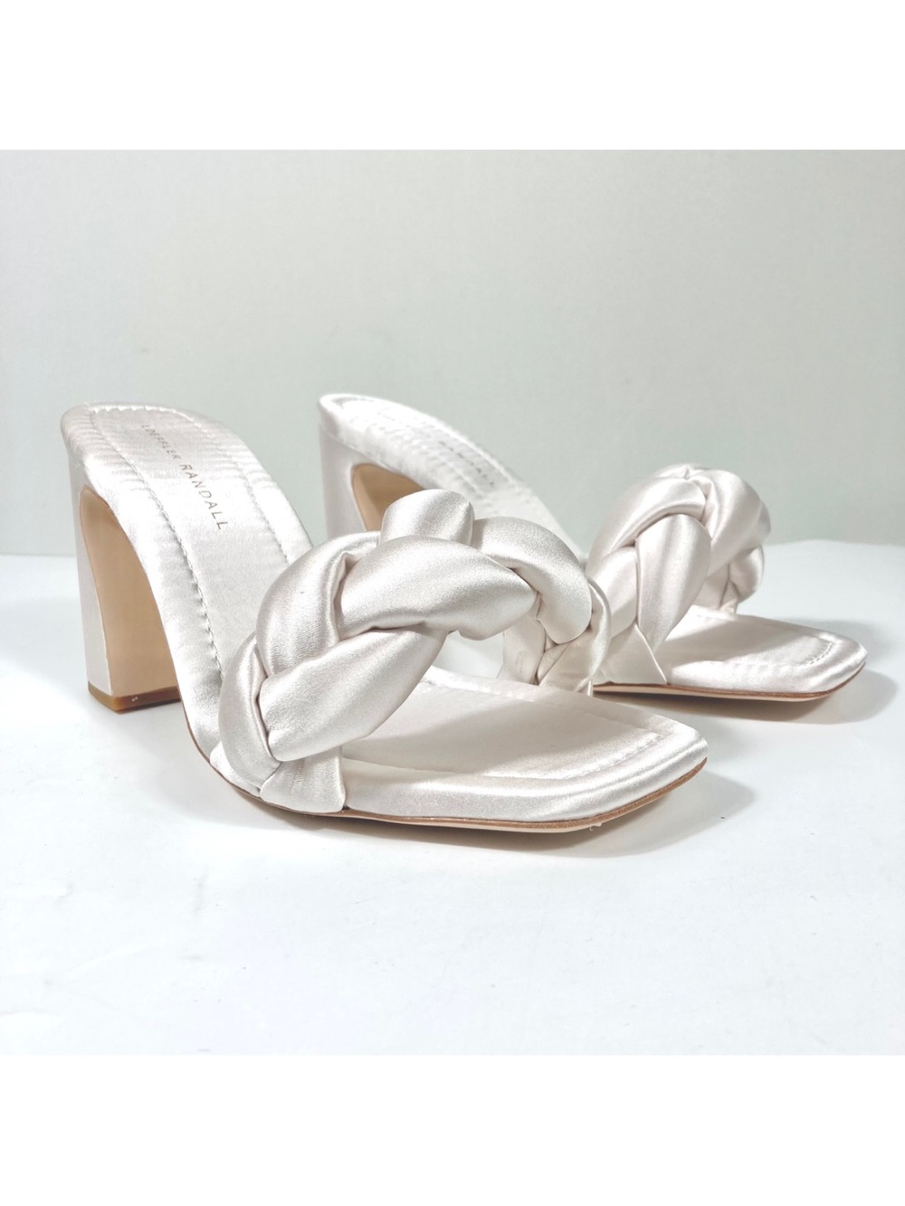 Loeffler Randall Freya Braid Satin Slide Sandals Cream 9.5 NEW Bridal Wedding